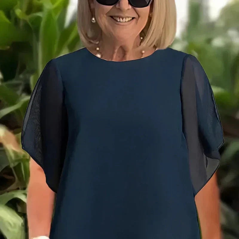 Beata – Elegancki nieregularny komplet top i spodnie