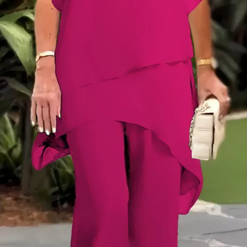 Beata – Elegancki nieregularny komplet top i spodnie